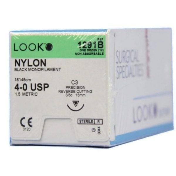 4/0 Look Nylon Non-Absorbable Sutures with Precision Reverse Cutting Needles