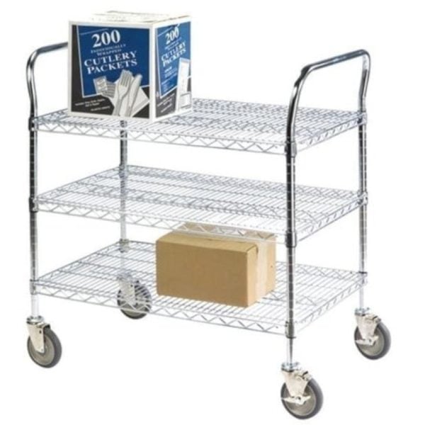 3 Shelf Wire Cart, 24 x 60 Inch Shelves