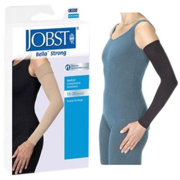 Armsleeves with Silicone Band, 15-20 mmHG, Black, Long