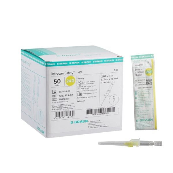 Introcan Safety® IV Catheter, 24 Ga. x 0.75 in., PUR, Winged