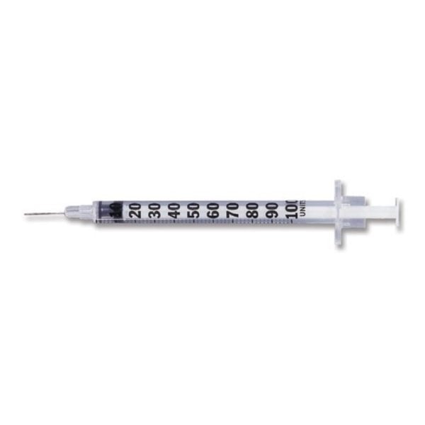 1mL Insulin Syringes with Permanently Attached Needles, Self Contained Package