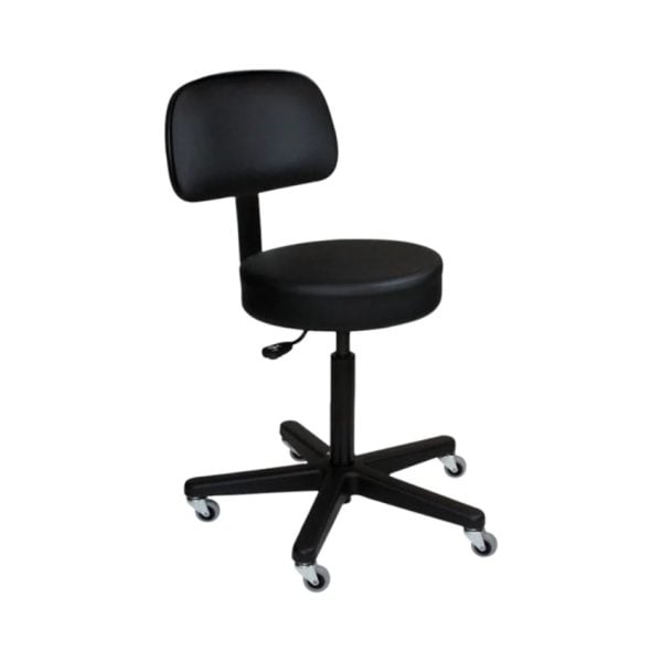 Pneumatic Exam Stool, Black Composite Base With Backrest