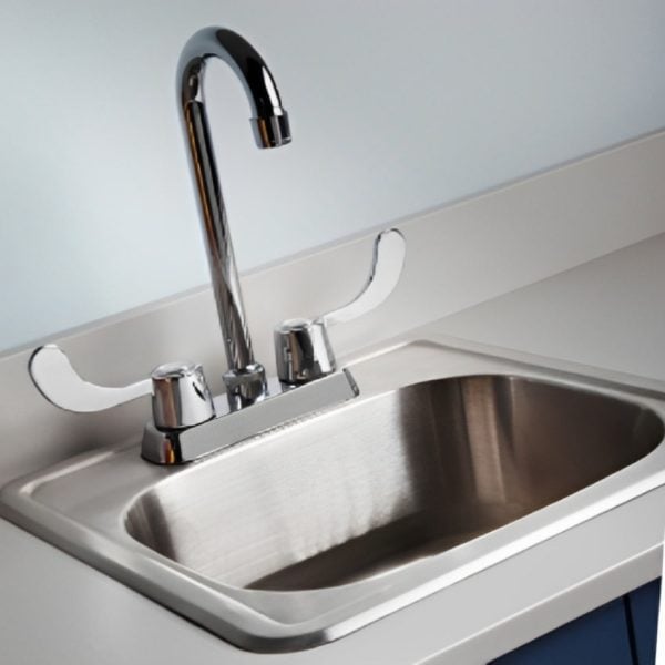 Stainless Steel Sink and Gooseneck Faucet with Wing Levers