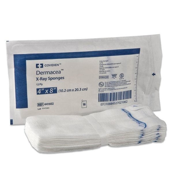 Woven X-ray Detectable Gauze Sponge 4 X 8in, 12 Ply – Sterile