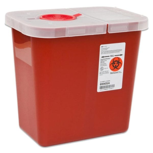 Monoject Red 2 Gallon Multi-Purpose Sharps Containers with Hinged Lid