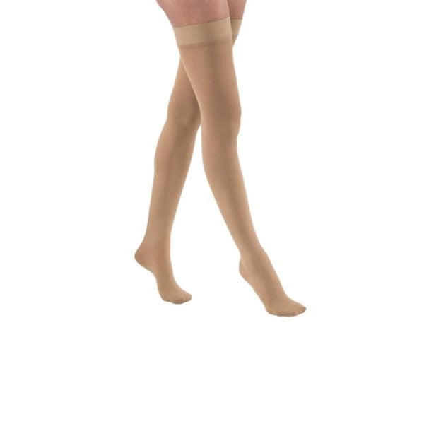 Closed-Toe Thigh High-Stockings With Silicone Band, 20 to 30 mmHg, Beige