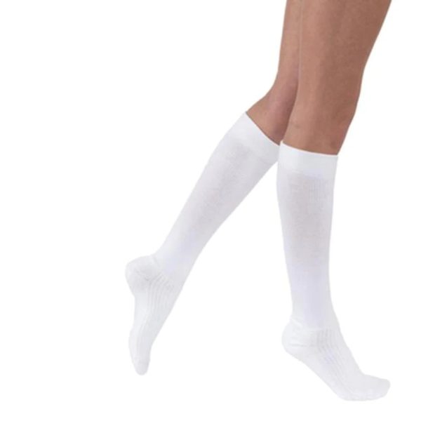 Cool White Compression Knee Socks, 20-30 mmHG, Closed Toe