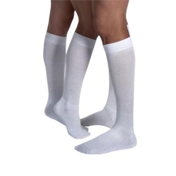 Cool White Compression Knee Socks, 30-40 mmHG, Closed Toe