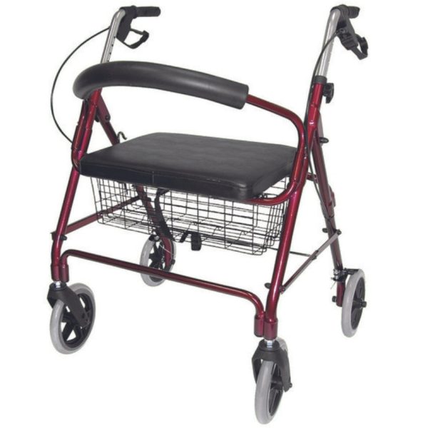 DMI Lightweight Extra-Wide Heavy-Duty Aluminum Rollator, Burgundy