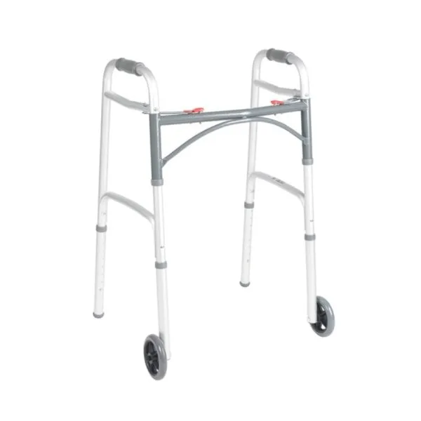 Deluxe Folding Walker, Two Button with 5" Wheels