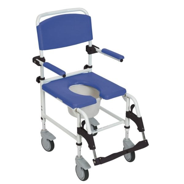 Aluminum Rehab Shower Commode Chair with Four Rear-locking Casters - Image 2