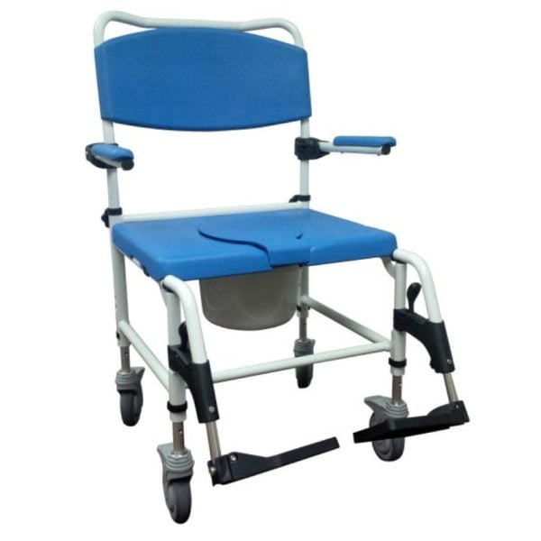 Bariatric Aluminum Rehab Shower Commode Chair with Four Locking Casters