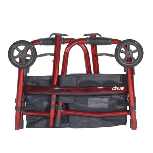 Deluxe Folding Travel Walker with 5" Wheels, Red - Image 2