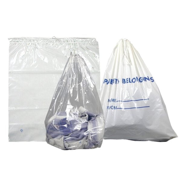 DawnMist Drawstring Patient Belonging Bags, Clear with no Print