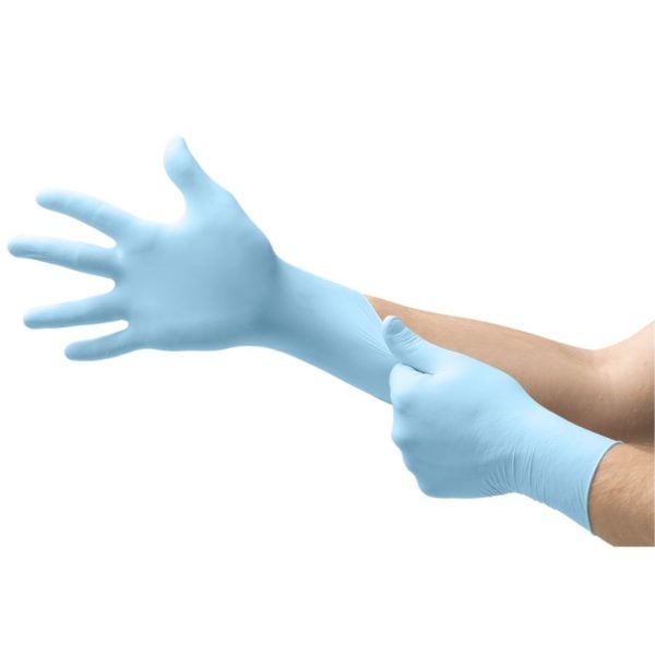 Exam Gloves PF Nitrile Textured Fingertips Blue Medium - Image 2