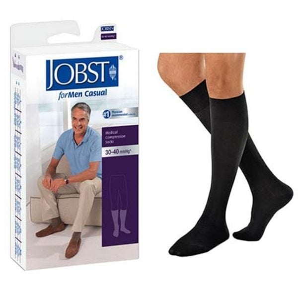 ForMen Casual Knee High Tall Closed Toe Socks, 30-40 mmHg, Black