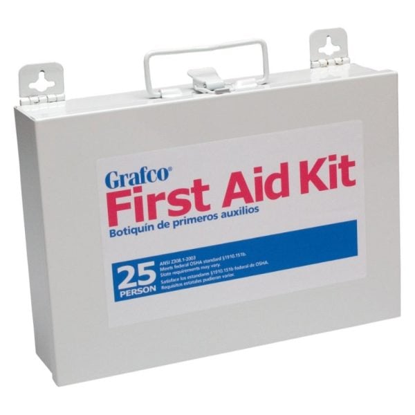 25 Person Stocked First Aid Kit, Metal Case With 1 Shelf