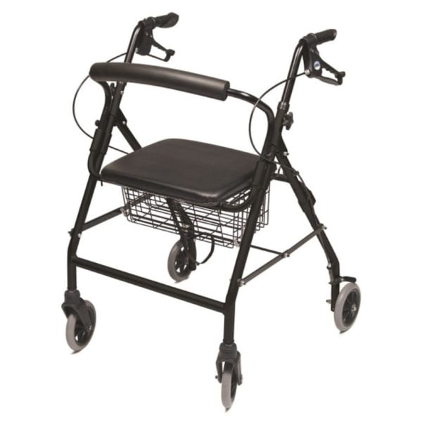 Walkabout Wide Four-Wheel Rollator, Black