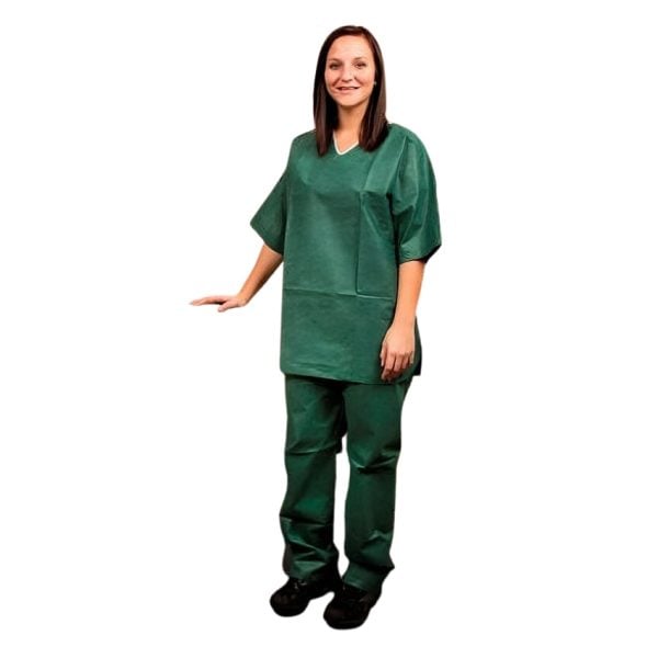 Dark Green Non-Woven Scrubs, V-Neck With No Pockets