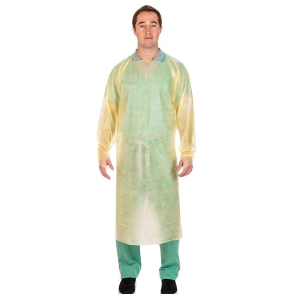 Universal Over-The-Head Poly-Coated Protective Gown, Yellow