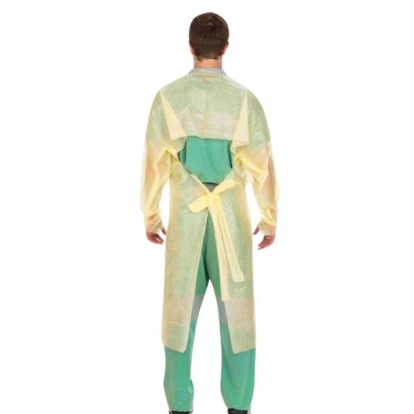 Universal Over-The-Head Poly-Coated Protective Gown, Yellow - Image 2