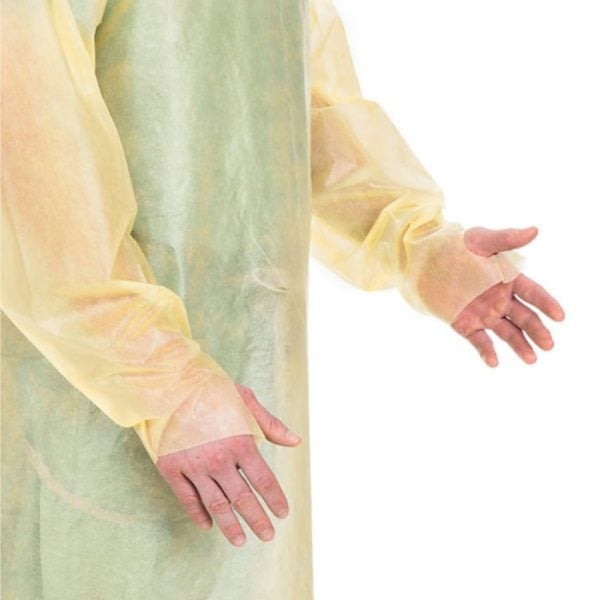 Universal Over-The-Head Poly-Coated Protective Gown, Yellow - Image 3