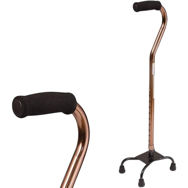 Adjustable Walking Cane With Small Quad Base, Bronze