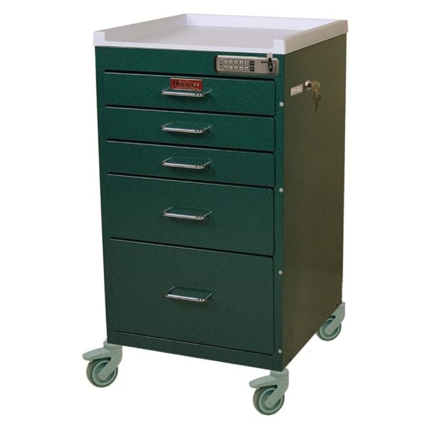 Five Drawer Mini Line Anesthesia Cart with Basic Electronic Pushbutton Lock