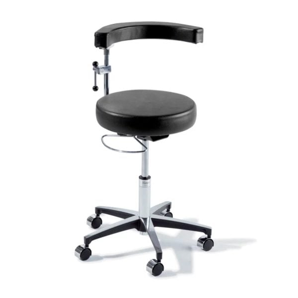 Air Lift Surgeon Stool Ritter® 279 Classic Series Backrest Air Lift, Pneumatic Height Adjustment, Hand Controlled, 8 Inch Hand Ring, 5 Casters, Obsidian