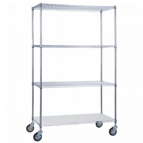 Linen Cart 24 x 36 x 72 W- Solid Bottom 16 Gauge Chrome Plated Shelf