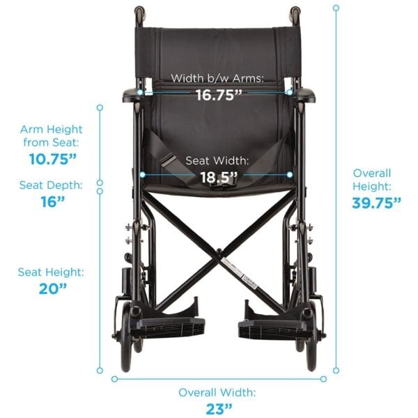 19' Steel Transport Chair, Black - Image 3