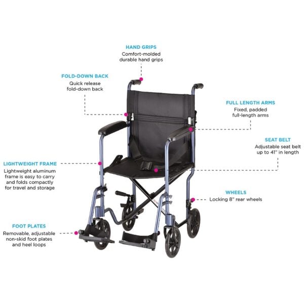 19' Steel Transport Chair, Black - Image 2