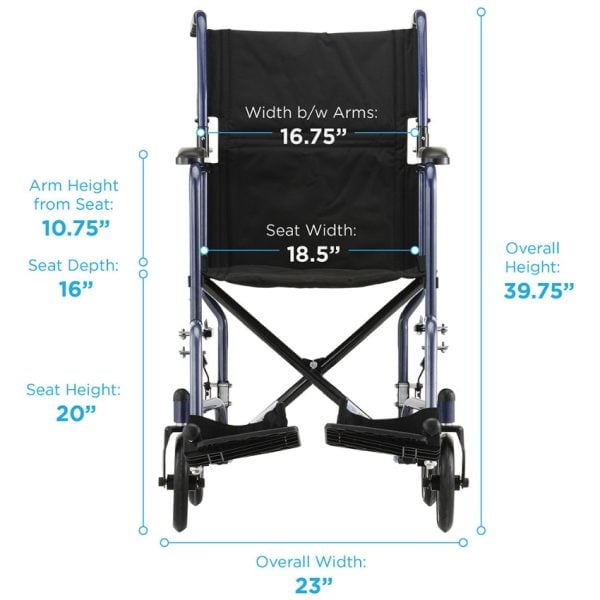 19" Steel Transport Chair, Blue - Image 3