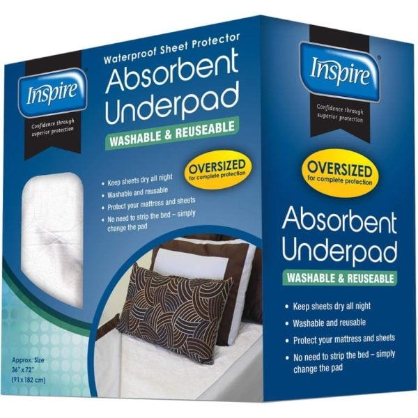 Inspire Waterproof Sheet Protector Absorbent Underpad, Oversized, 36" x 72"