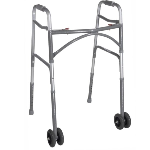 Double Button Bariatric Adult Folding Walker with Wheels