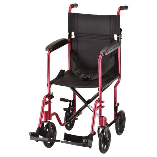 17 inch Transport Chair with Fixed Arms, Red