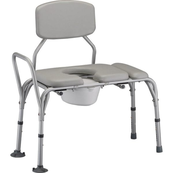 Padded Transfer Bench Commode with Detachable Back