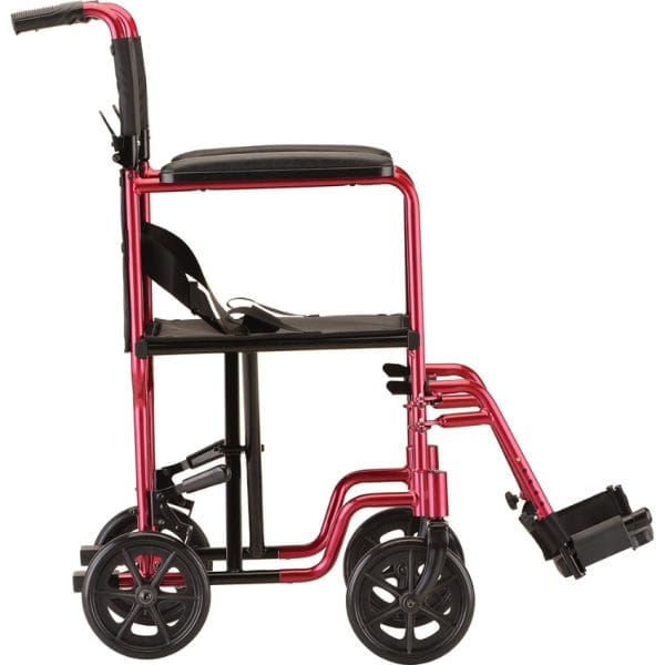 17 inch Transport Chair with Fixed Arms, Red - Image 2