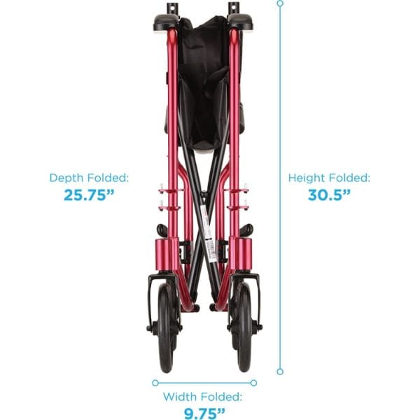 17 inch Transport Chair with Fixed Arms, Red - Image 4