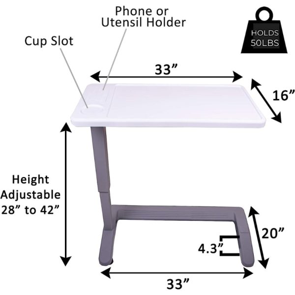 Overbed and Hospital Bed Table with Wheels - Image 4