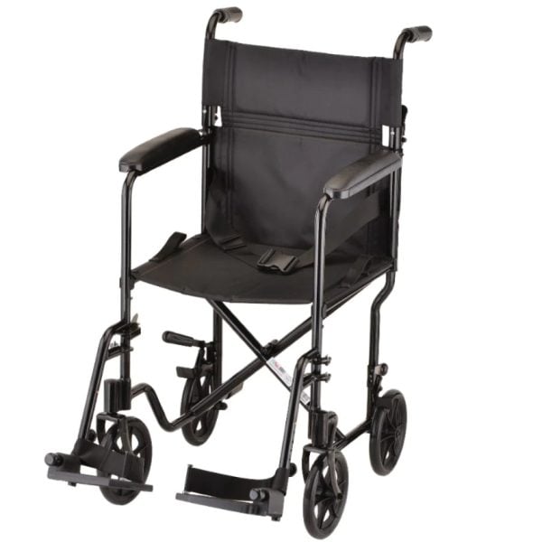 Lightweight Transport Chair - 19" with Swing Away Footrest - Black