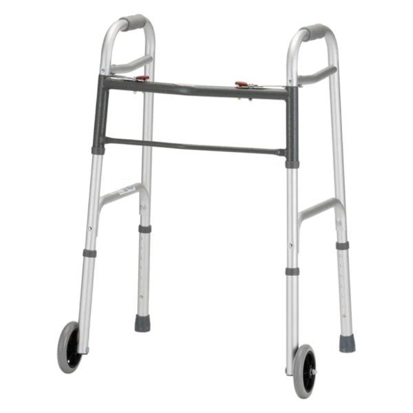 Standard Two Button Folding Walker With 5" Wheels - Image 2