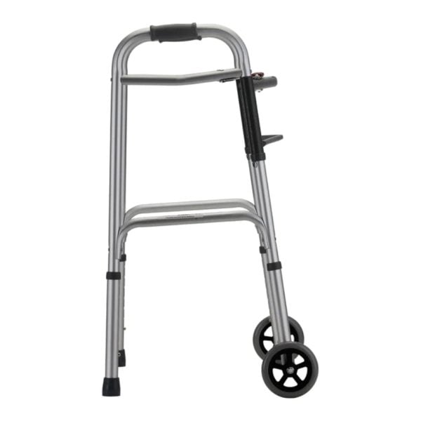 Standard Two Button Folding Walker With 5" Wheels - Image 3