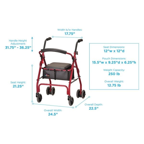 Cruiser Classic Rolling Walker, Red - Image 2