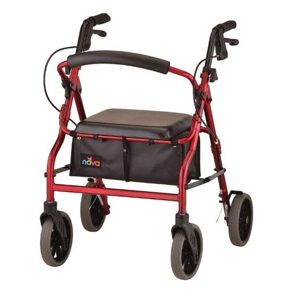 Zoom Rollator Walker with Seat Height, Red, 20"