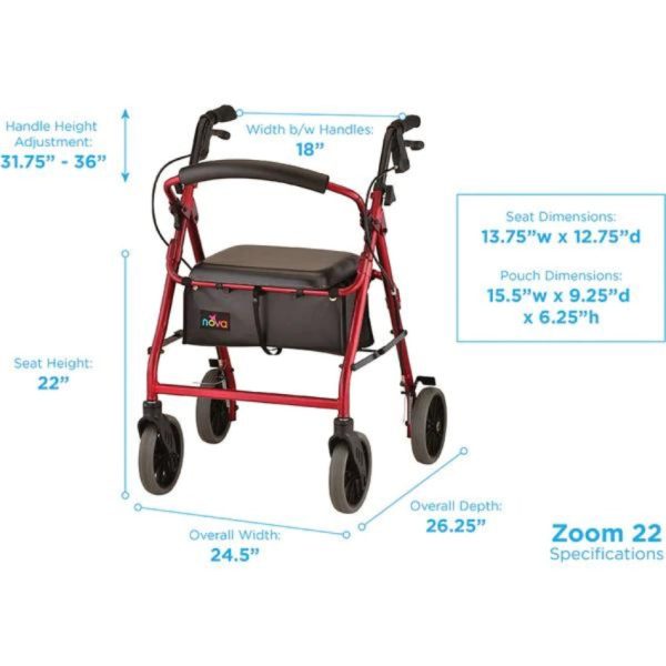 Zoom 22 Rolling Walker Red - Image 3