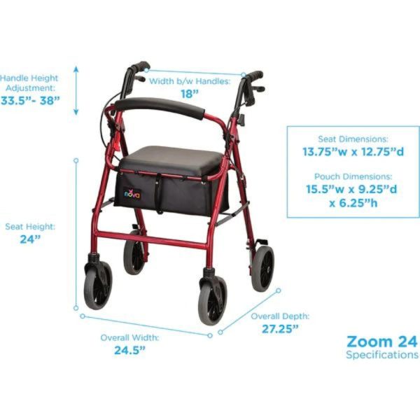 Zoom 24 Rolling Walker, Red - Image 3