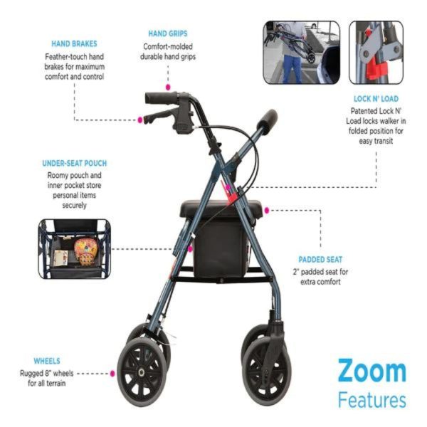 Zoom 24 Rolling Walker, Red - Image 4