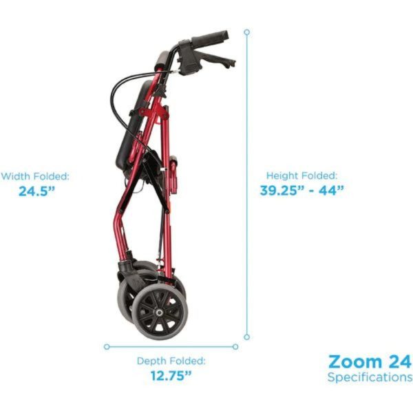 Zoom 24 Rolling Walker, Red - Image 5