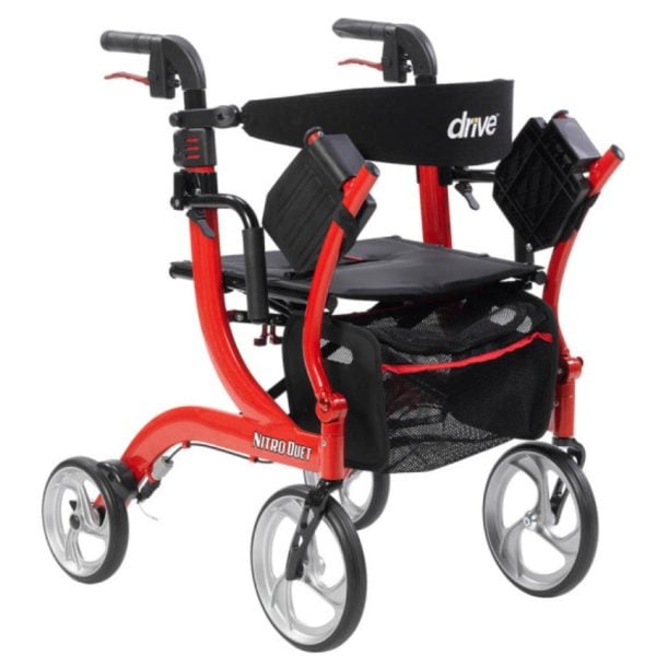 Nitro Duet Rollator and Transport Wheelchair - Red - Image 2